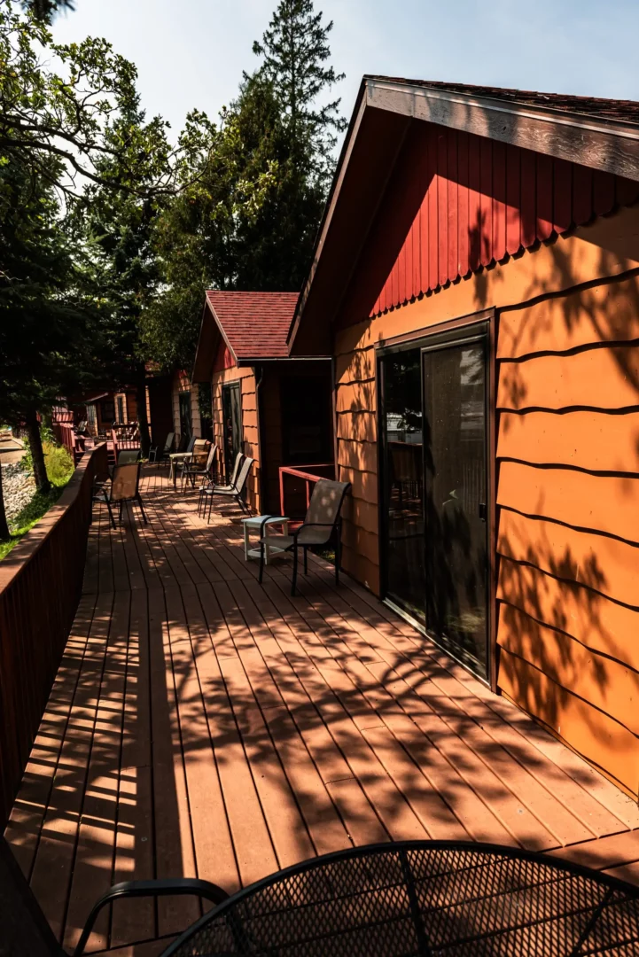 Cabins 21 45 47 lake facing deck scaled 1